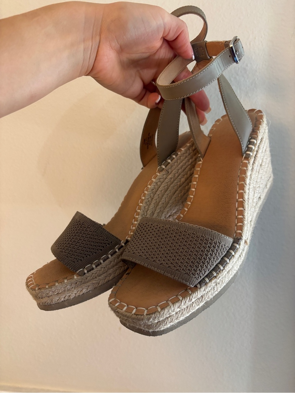 Crown Vintage Taupe Woven Espadrille Wedge Sandals with Ankle Strap